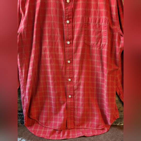 Upcycled Handcrafted Dip Dyed Bleached Red Plaid Button Down Shirt W God Speed - Picture 12 of 14